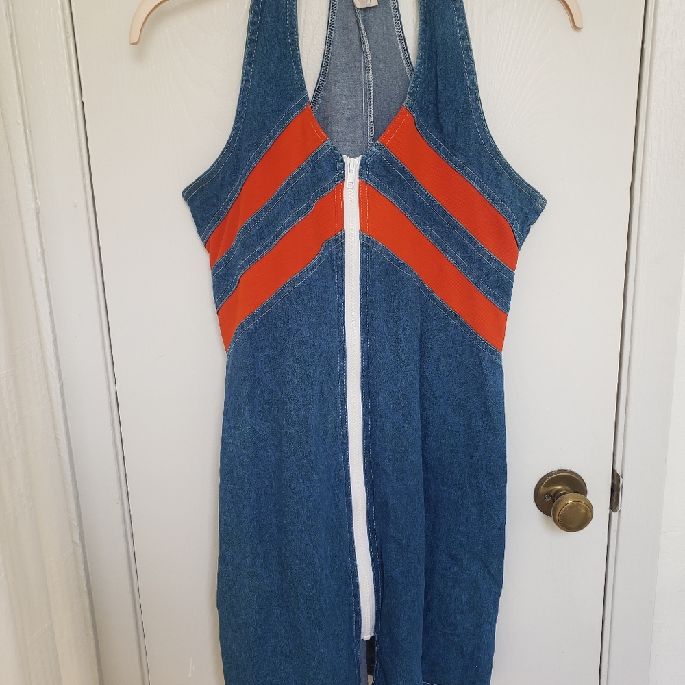 Racerback Denim Mini Dress - Stretchy - Flattering